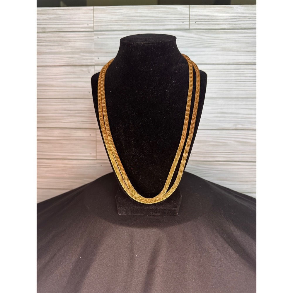 Mesh Gold Tone Vintage Chain Women Double Strand Necklace